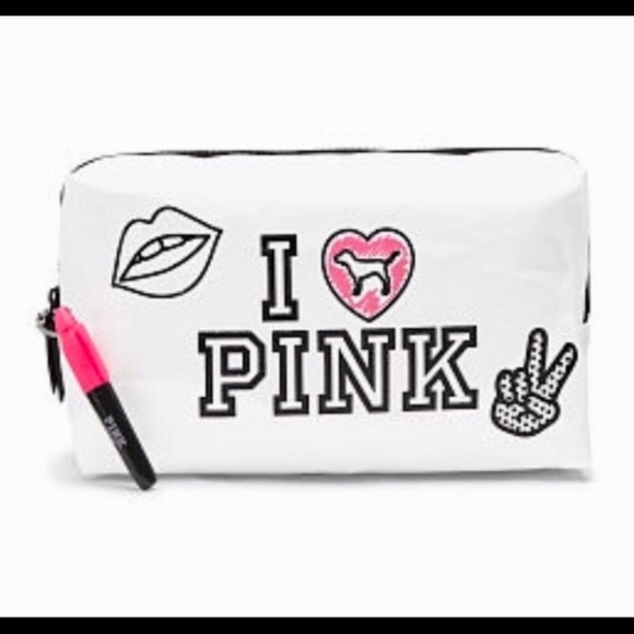🆕🔥🦋2/30$PINK BY VS SUPER CUTE MAKEUP BAG/TOILETRIES/URL W/SHARPIE DETACHABLE - Picture 2 of 15